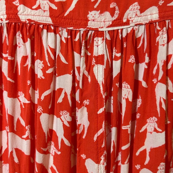 Anthropologie Emily Isabella Red Cats & Dogs Print Button Blouse M - Picture 10 of 16